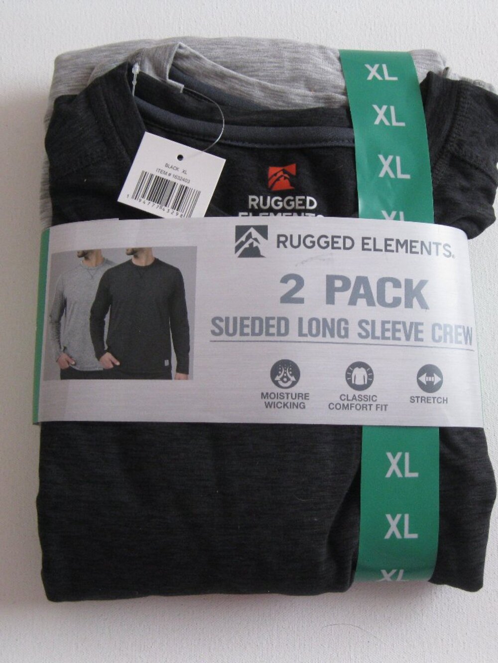 Rugged Elements Men's Sueded Long Sleeve Crew Tee 2-pack Black & Gray, S/XL(1640